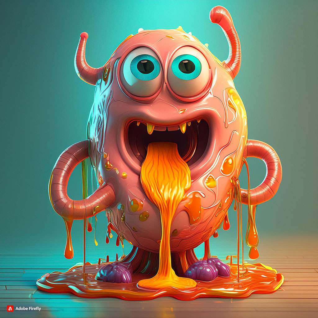 Firefly cartoon monster that looks like a stomach dripping in acid 2742